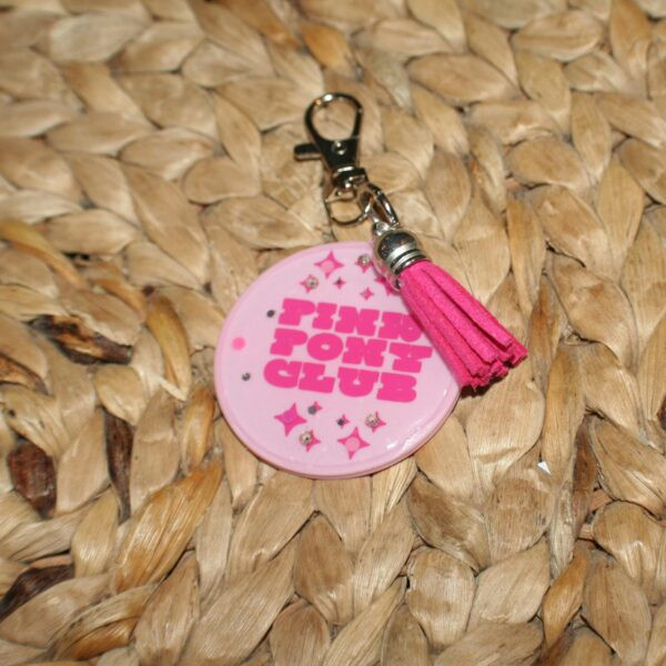 Pink Pony Club Motel Keychain Round Keychain with Tassel  - Chappell Roan-Inspired Keychain with Crystals - Chappell Purse Charm - Bag Clip - Image 4