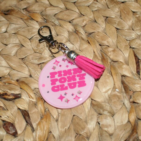 Pink Pony Club Motel Keychain Round Keychain with Tassel  - Chappell Roan-Inspired Keychain with Crystals - Chappell Purse Charm - Bag Clip - Image 5