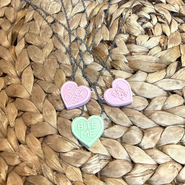 Eat Me Salty Conversation Heart Necklace - 3D Printed, Hand-Colored, Glazed Pendant, 18” Chain -Valentines Day - Galentines - Cheeky - Image 5