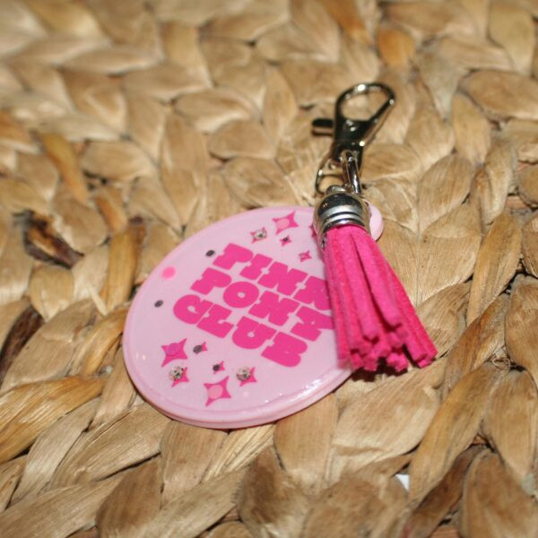 Pink Pony Club Motel Keychain Round Keychain with Tassel  - Chappell Roan-Inspired Keychain with Crystals - Chappell Purse Charm - Bag Clip - Image 3