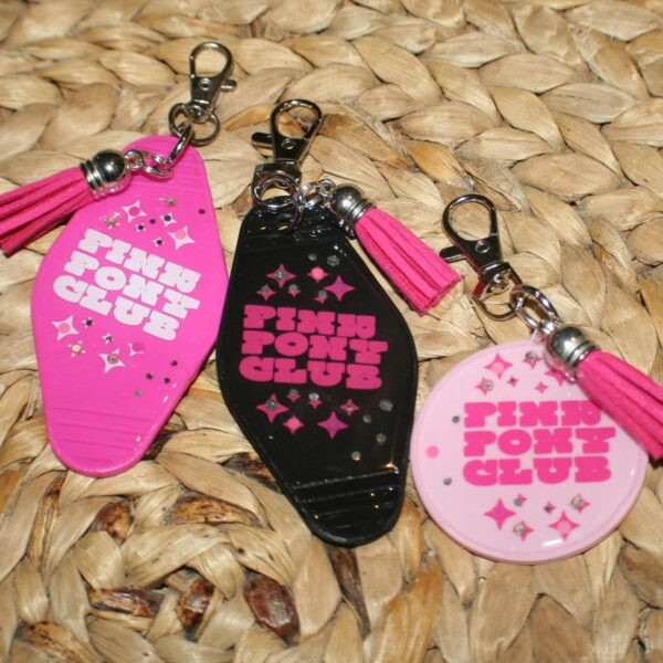 Pink Pony Club Motel Keychain Round Keychain with Tassel  - Chappell Roan-Inspired Keychain with Crystals - Chappell Purse Charm - Bag Clip - Image 6