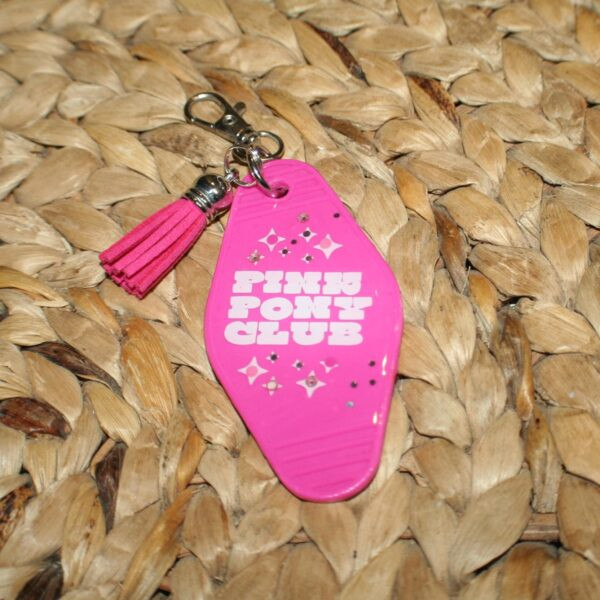 Pink Pony Club Motel Keychain - Hot Pink and White | Chappell Roan-Inspired Glossy Keychain with Crystals - Image 4