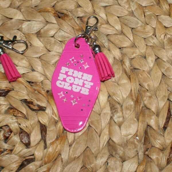 Pink Pony Club Motel Keychain - Hot Pink and White | Chappell Roan-Inspired Glossy Keychain with Crystals - Image 3