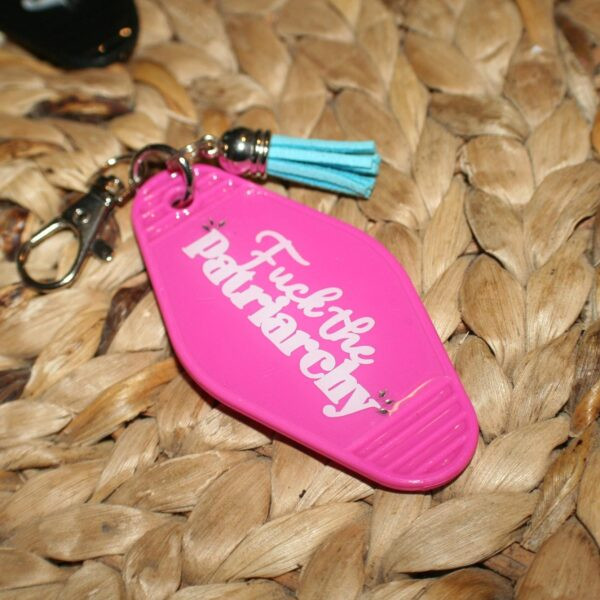 Fuck the Patriarchy Keychain - Motel Keychains  -Your Choice Hot Pink or Black - Gifts For Her - All Too Well - Swifty keychain - Image 5