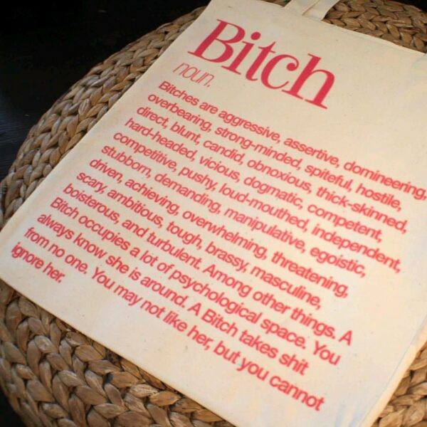 Bitch Manifesto Definition Tote Bag – Hot Pink Print on Natural Canvas Bitch totebag  - Bitch Manifesto bag - Statement Totes - - Image 5