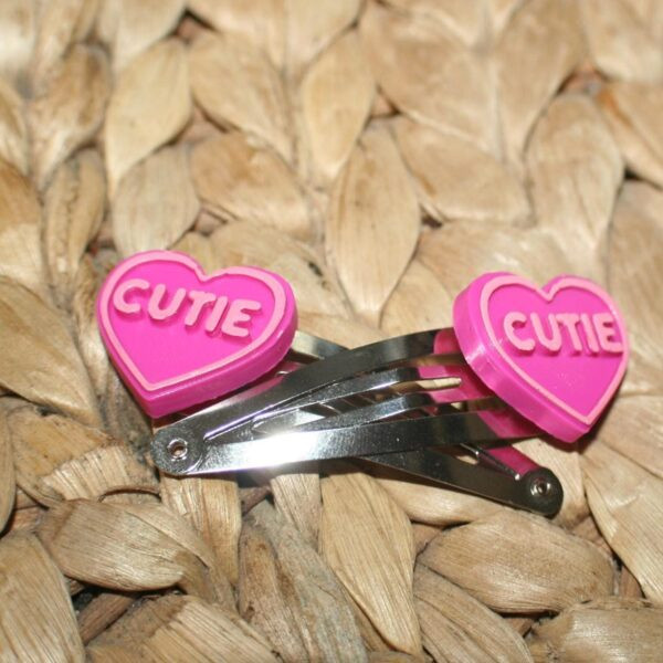 Sassy Conversation Heart Hair Clip Set - Hot Pink Candy Heart - Fuck Off - Cutie - Snap Clips - Valentines Day Hair Clips - Image 4