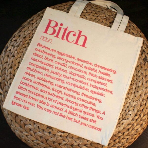 Bitch Manifesto Definition Tote Bag – Hot Pink Print on Natural Canvas Bitch totebag  - Bitch Manifesto bag - Statement Totes - - Image 3