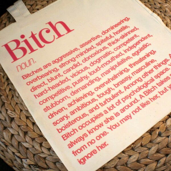 Bitch Manifesto Definition Tote Bag – Hot Pink Print on Natural Canvas Bitch totebag  - Bitch Manifesto bag - Statement Totes - - Image 4