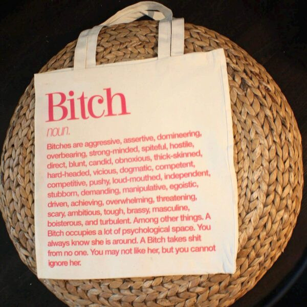 Bitch Manifesto Definition Tote Bag – Hot Pink Print on Natural Canvas Bitch totebag  - Bitch Manifesto bag - Statement Totes - - Image 6