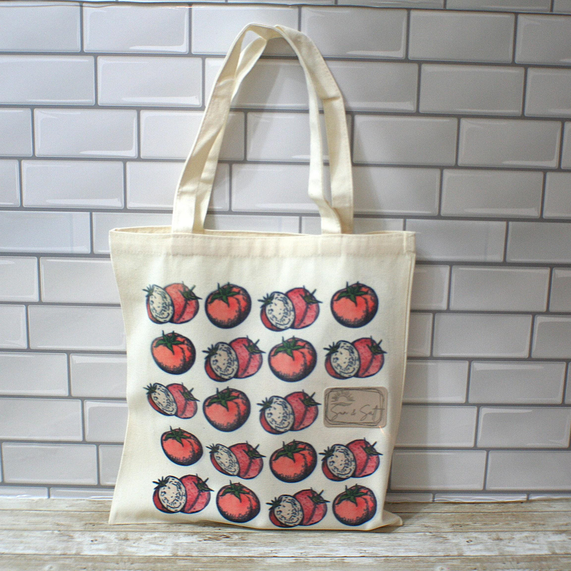 Tomato Tote Bag - Brown Patch | Sun & Salt Canvas Tote | Farmer’s Market Heavyweight Bag | Pop Art Summer Grocery Beach Tote