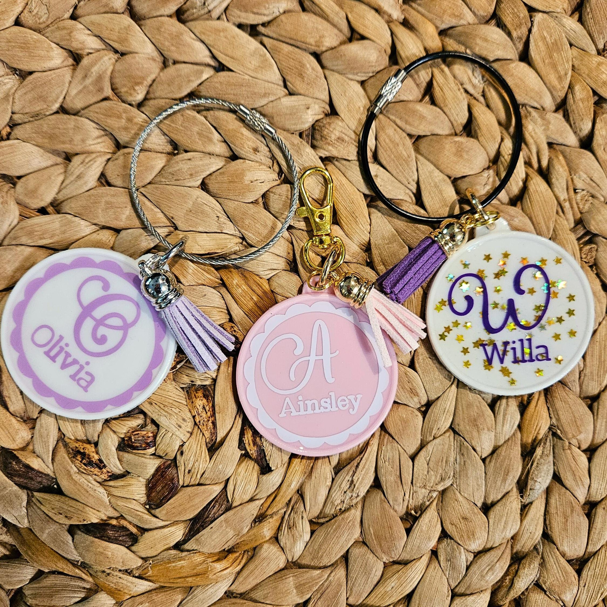 Handmade Initial Bag Clip with Tassel | Personalized Backpack Tag | Custom Keychain