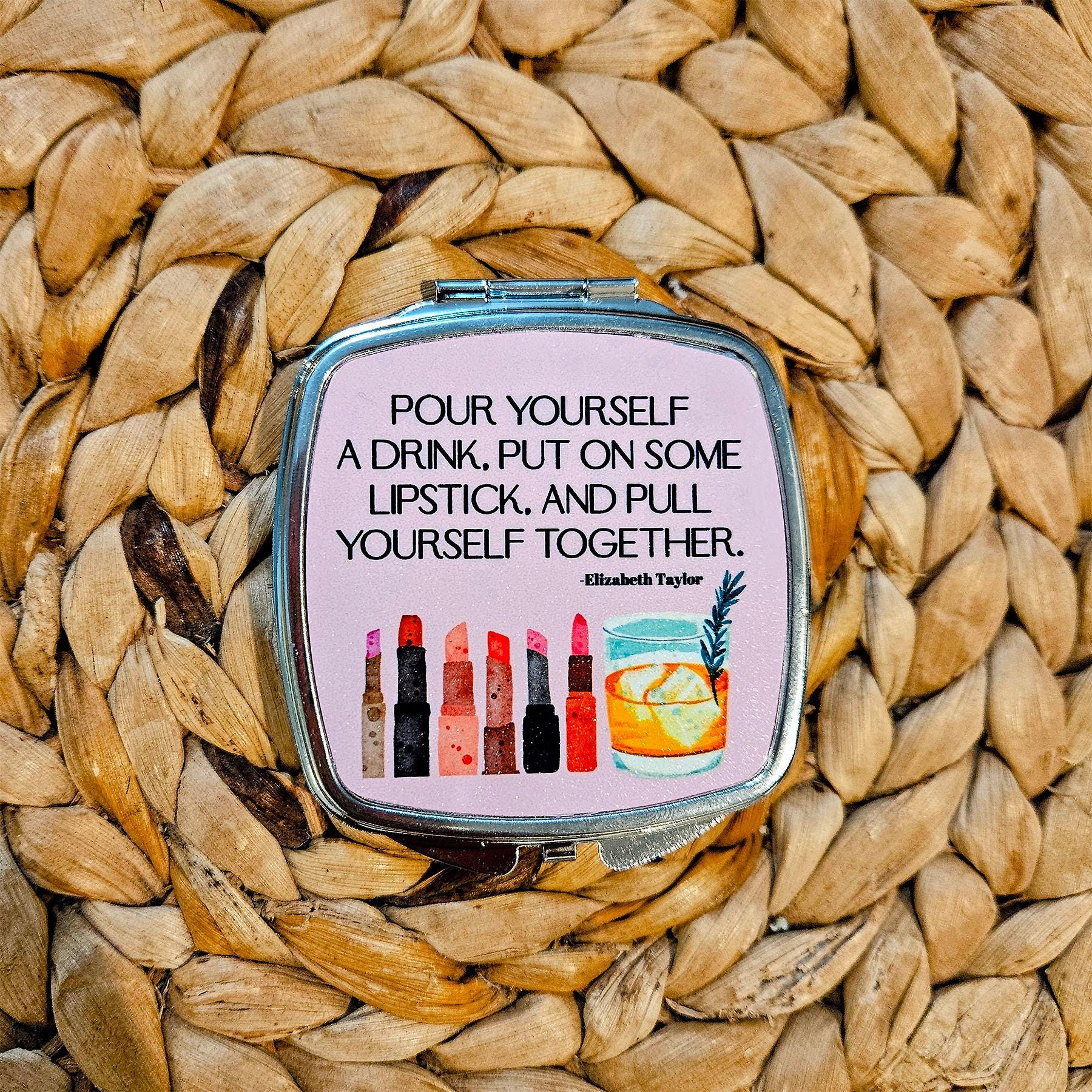 Compact Mirror - Elizabeth Taylor Quote - Stylish Beauty Accessory - Lipstick & Confidence On-the-Go