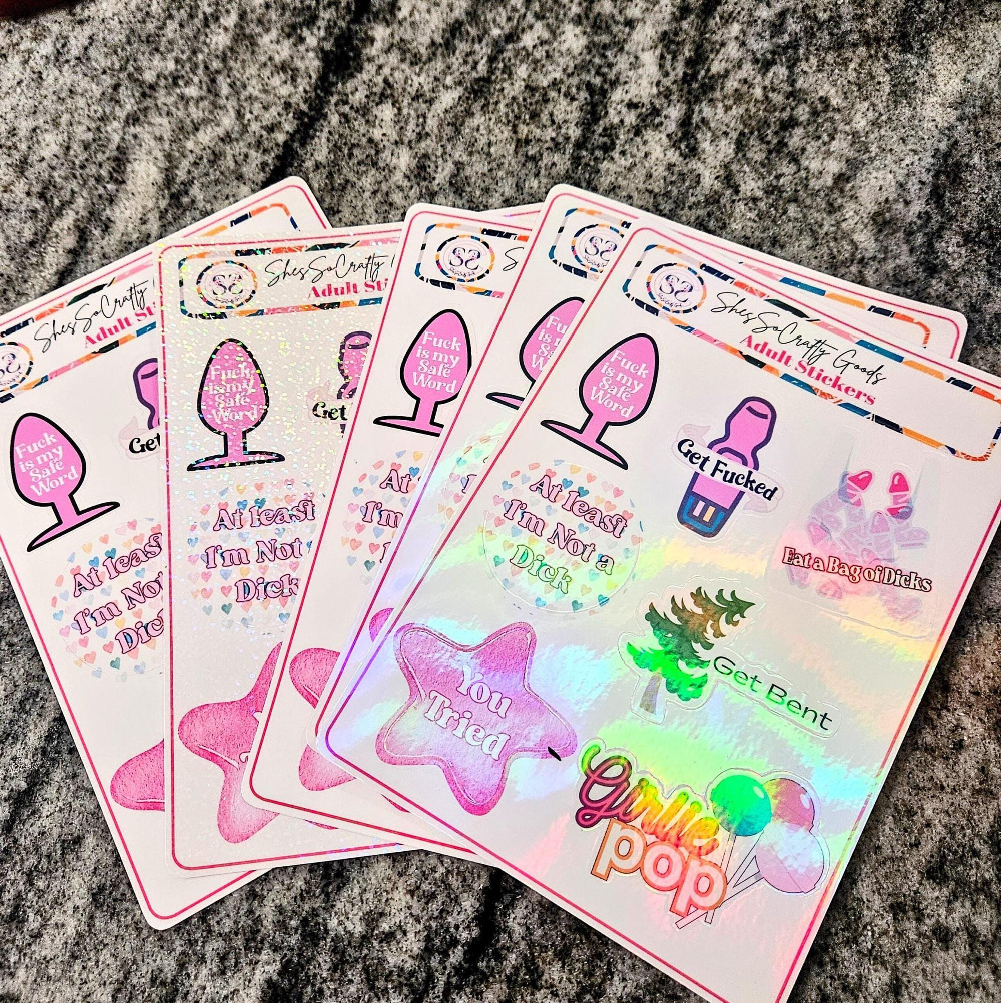 Adult Sticker Sheet – Mature & Funny Stickers – Kiss Cut and Laminated with Your choice of Lamination - Matte, Sparkle or Holographic -