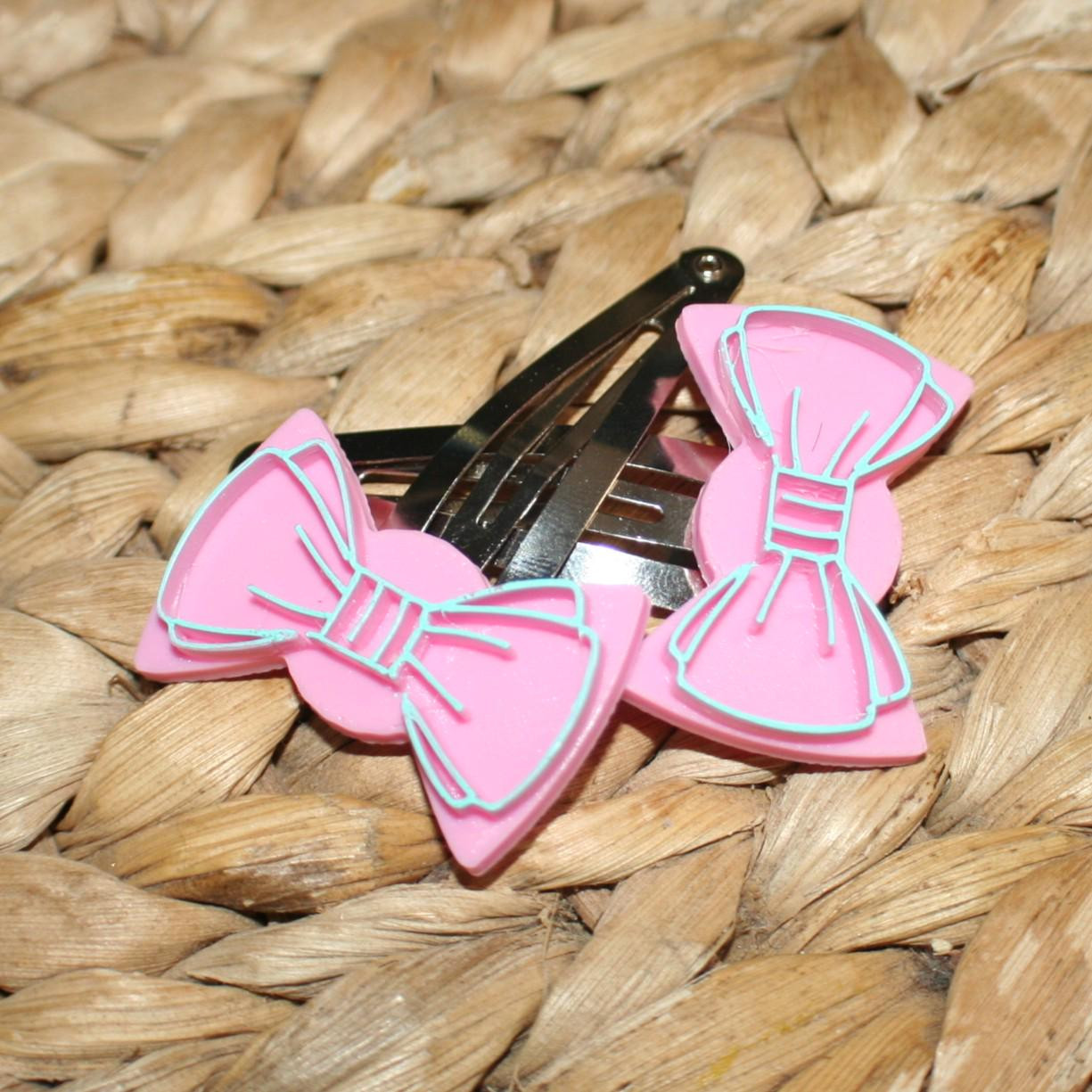 Sassy Pink Cartoon Bow Snap Clips - Valentines day bow clips - Set of 2 - Coquette Bow Clips