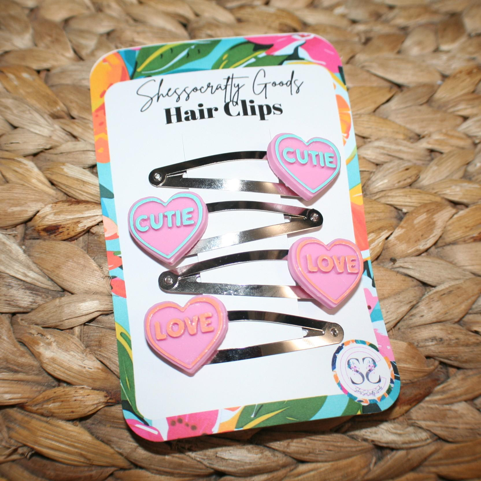 Sassy Conversation Heart Hair Clip Set - Set of 2 - Light Pink Candy Heart - Love - Cutie - Snap Clips - Valentines Day Hair Clips