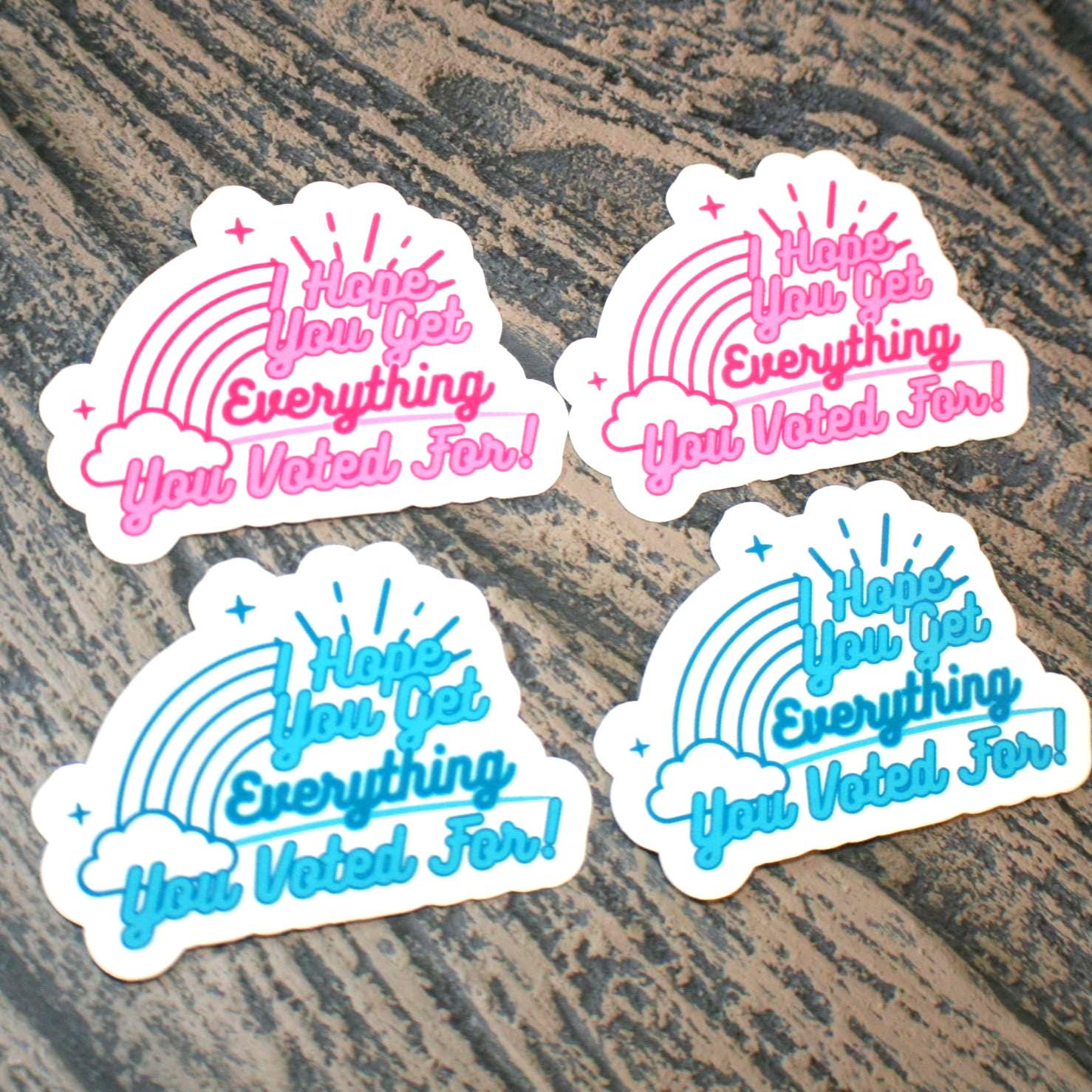 'I Hope You Get Everything You Voted For Sticker' Sarcastic Rainbow Voting Sticker- Hot Pink or Turquoise
