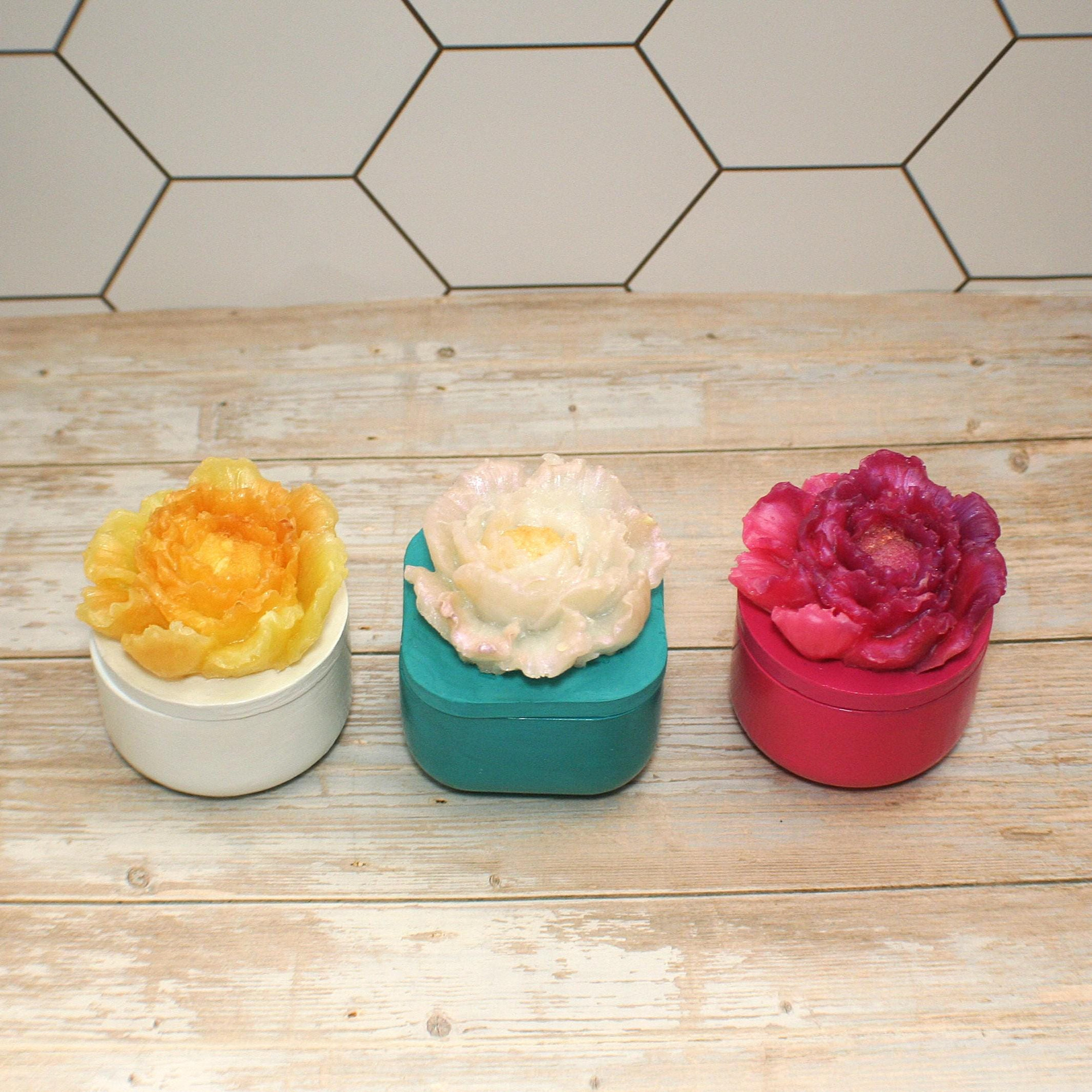 Floral Ring box with lid - Decorative Jewelry Storage - Concrete stash box