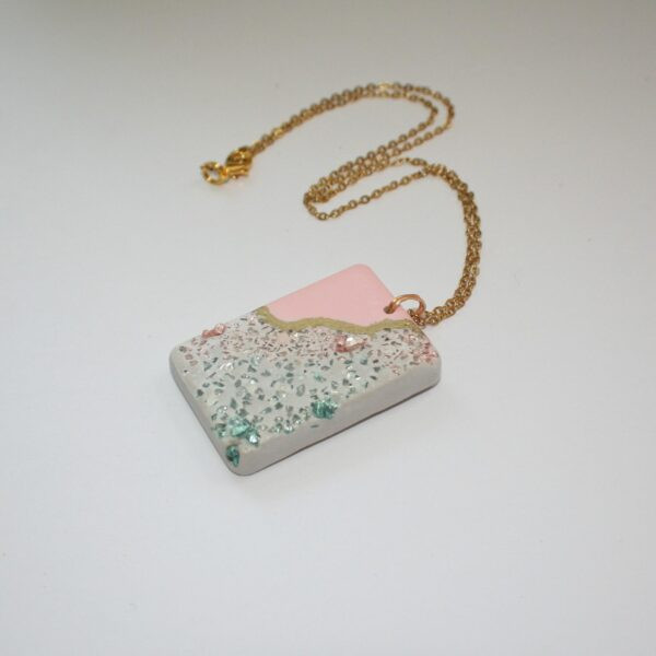 Large Rectangle Concrete Pendant with Rose Gold & Turquoise Stone Inlay – Soft Pink + Gold Chrome Accent - Image 7