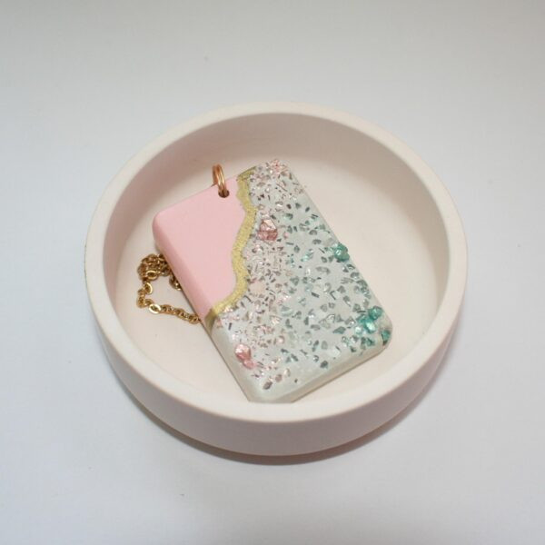 Large Rectangle Concrete Pendant with Rose Gold & Turquoise Stone Inlay – Soft Pink + Gold Chrome Accent - Image 8