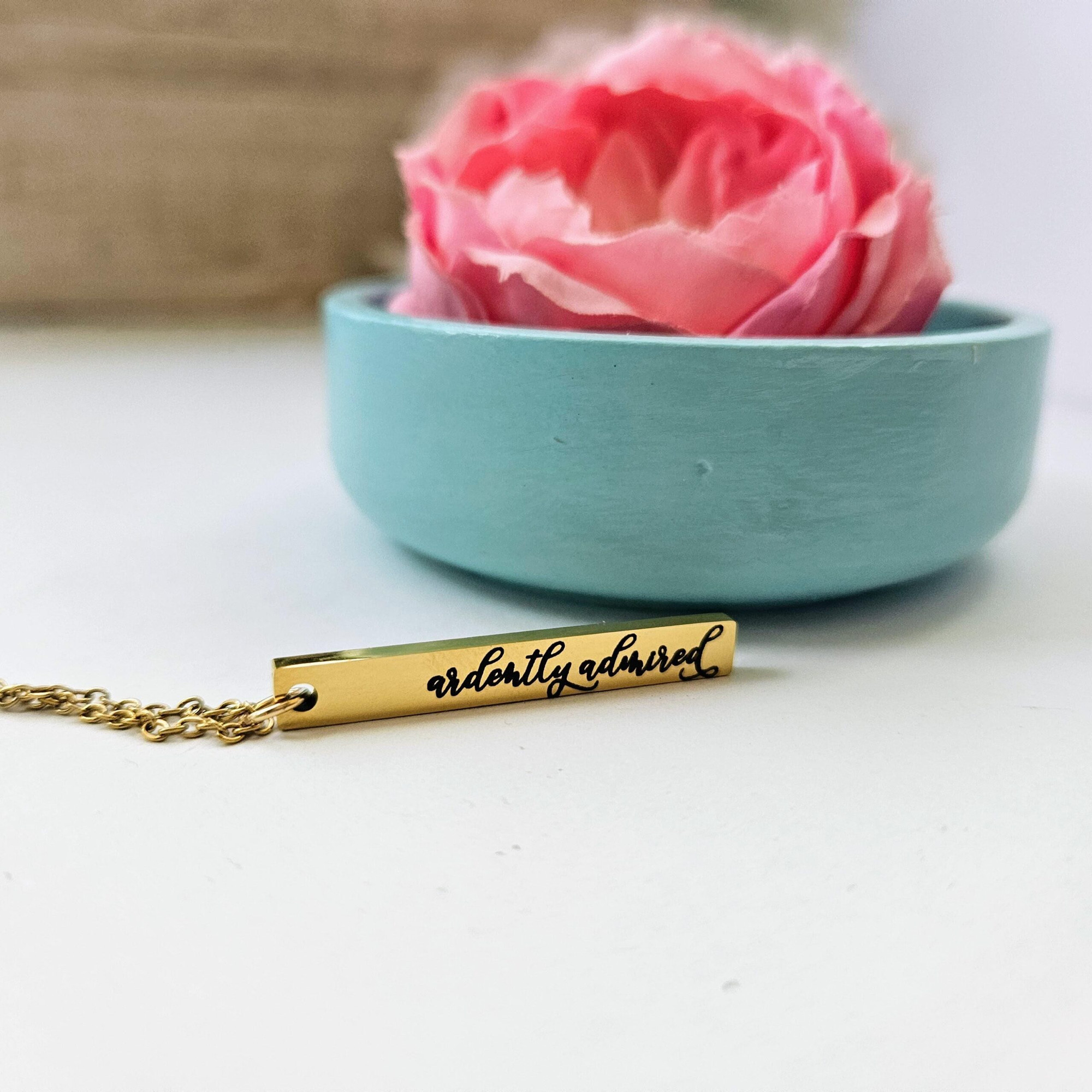 Ardently Admired Vertical Bar Necklace β Pride and Prejudice Inspired Jewelry β 18k Gold Plated Stainless Steel β Literary Gift