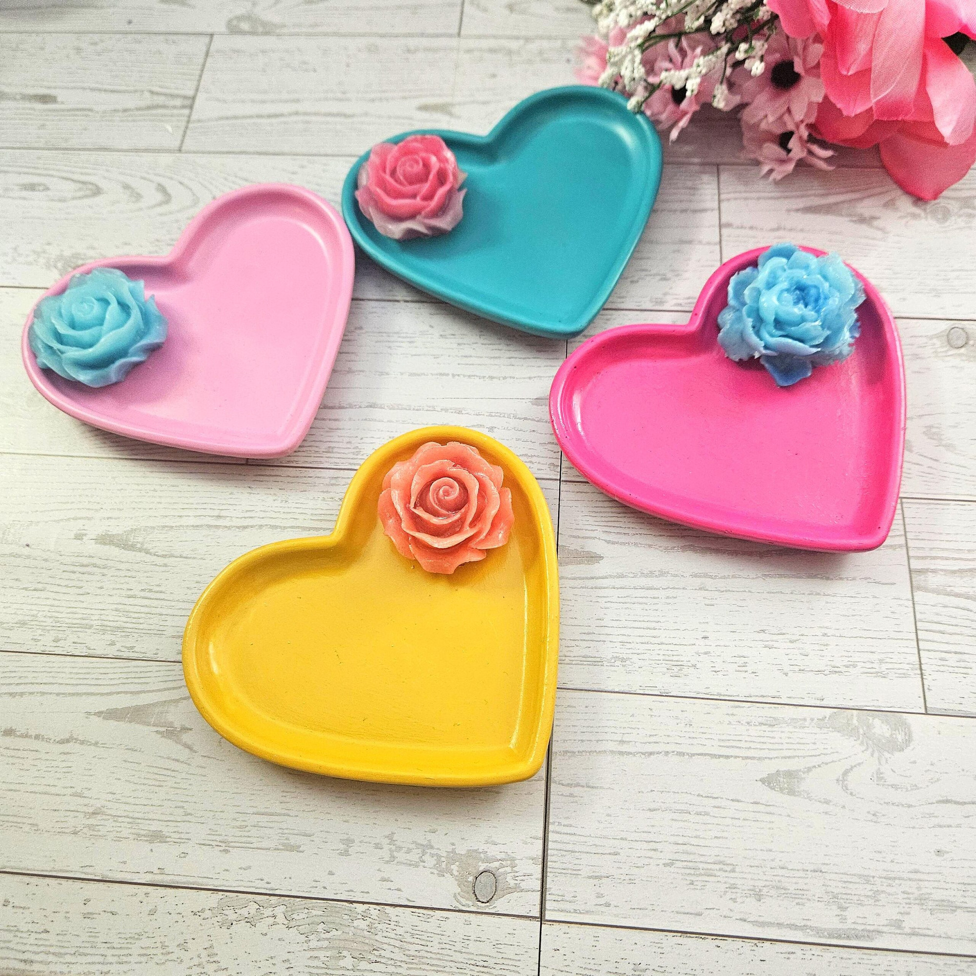 Floral Heart-Shaped Trinket Dish — Bold, Handmade Jewelry Holder for Vanity or Gift Giving
