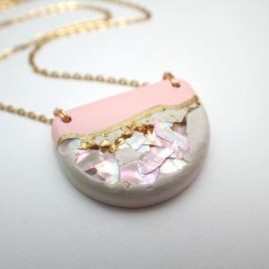 Handmade Concrete Pendant Necklace: Pink Abalone & Rose Gold SSCG-27691 ShesSoCrafty Goods
