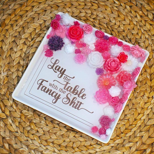 Floral Resin Tray: Pink, White &Amp; Rose Gold - Decorative Centerpiece – Home Decor – Handmade By Shessocrafty Goods