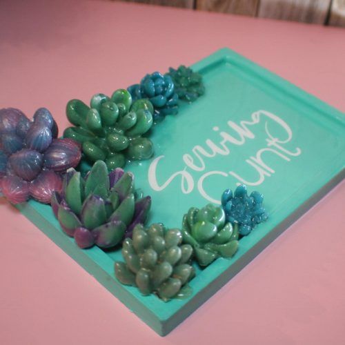Trinket Dish with Succulent Accents - Handmade Serving Cunt Vanity Tray - Quirky Feminist Decor – Decorative Trays – Handmade by ShesSoCrafty Goods