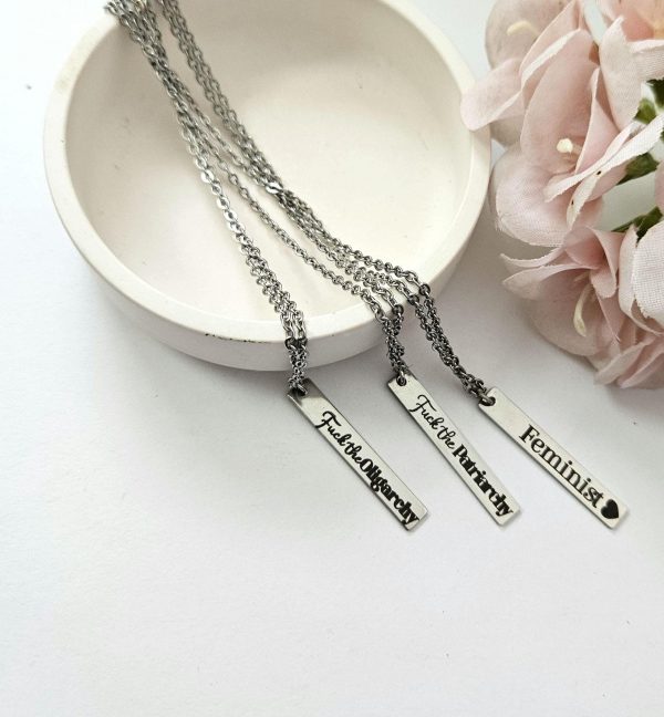 Activist Stainless Steel Bar Necklace • Feminist, Anti-Oligarchy