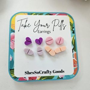 Polymer Clay Pill Earrings: Mental Health Studs, Quirky Gift Set SSCG-28345 ShesSoCrafty Goods