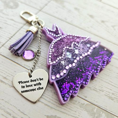 Personalized Eras Dress Glow in the Dark Bag Charm – Purple Ombre Glitter Charm – Keychains – Handmade by ShesSoCrafty Goods