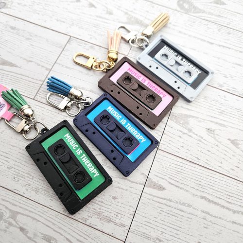 Personalized Cassette Tape Keychain • 3D Printed Retro Mixtape Charm with NFC – Keychains – Handmade by ShesSoCrafty Goods