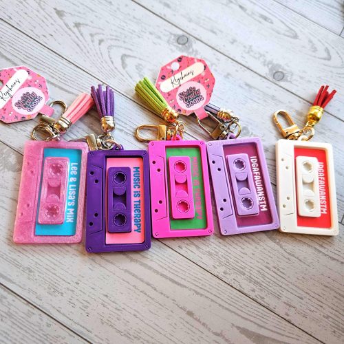Custom NFC Cassette Tape Bag Charm • Personalized Smart Keychain – Keychains – Handmade by ShesSoCrafty Goods