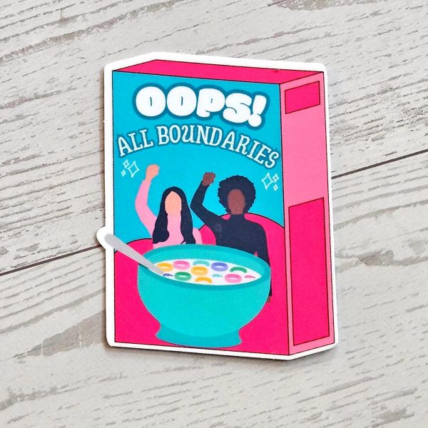 Feminist Cereal Box Vinyl Sticker - Oops! All Boundaries – Say It Louder – Handmade By Shessocrafty Goods
