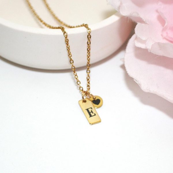Minimalist Initial Necklace – Custom Heart Accent Pendant | 18K Gold Plated Stainless Steel – Jewelry – Handmade By Shessocrafty Goods