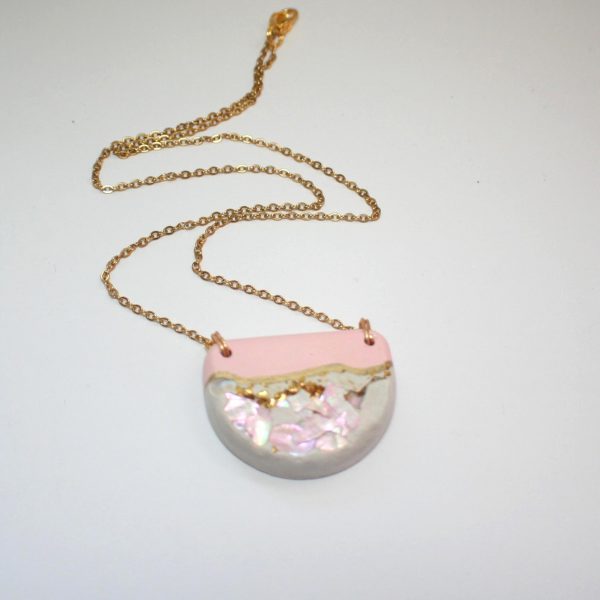 Handmade Concrete Pendant Necklace: Pink Abalone &Amp; Rose Gold – Jewelry – Handmade By Shessocrafty Goods