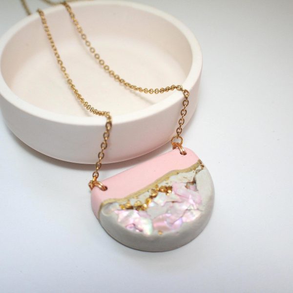 Handmade Concrete Pendant Necklace: Pink Abalone &Amp; Rose Gold – Jewelry – Handmade By Shessocrafty Goods
