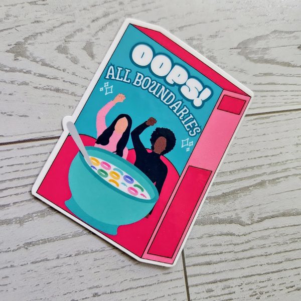 Feminist Cereal Box Vinyl Sticker - Oops! All Boundaries – Say It Louder – Handmade By Shessocrafty Goods
