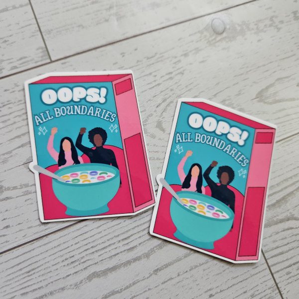 Feminist Cereal Box Vinyl Sticker - Oops! All Boundaries – Say It Louder – Handmade By Shessocrafty Goods