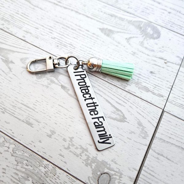 I Protect The Family Keychain • Stainless Steel Bar With Tassel – Keychains – Handmade By Shessocrafty Goods