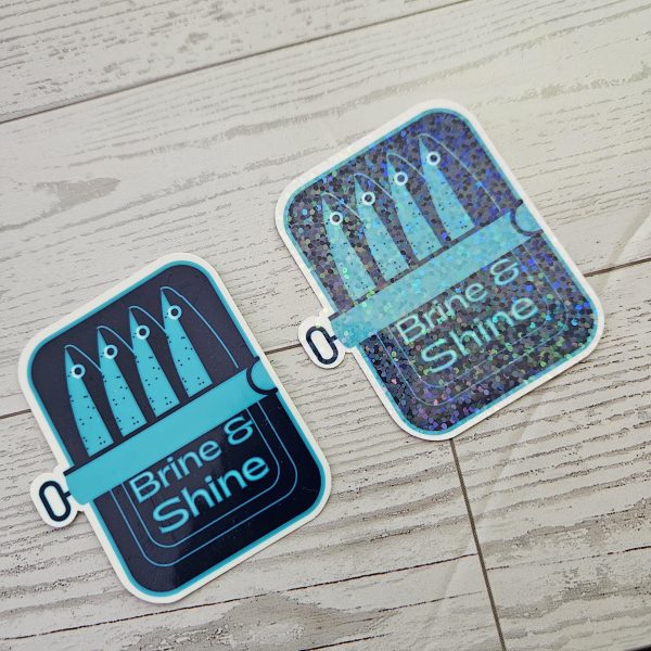 Brine And Shine Sardine Can Sticker – Original Art In Matte Or Holographic Finish – Stickers – Handmade By Shessocrafty Goods