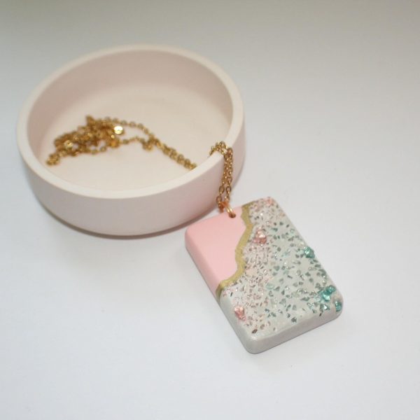 Handmade Concrete Pendant – Rose Gold Turquoise Inlay, Pink &Amp; Gold Accent – Jewelry – Handmade By Shessocrafty Goods