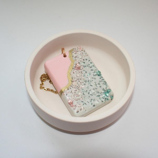 Handmade Concrete Pendant – Rose Gold Turquoise Inlay, Pink &Amp; Gold Accent – Jewelry – Handmade By Shessocrafty Goods