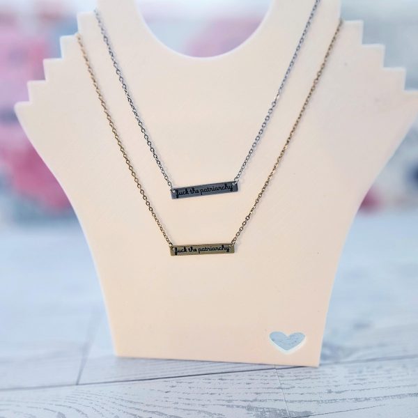 Fuck The Patriarchy Bar Necklace: Feminist Stainless Steel Or Gold-Plated Jewelry – Jewelry – Handmade By Shessocrafty Goods