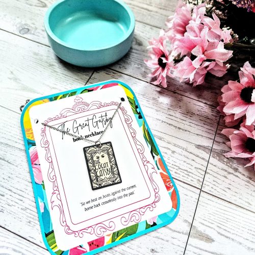 Gatsby Book Necklace – Mirror Polish Stainless Steel Literary Pendant – Bookish – Handmade by ShesSoCrafty Goods