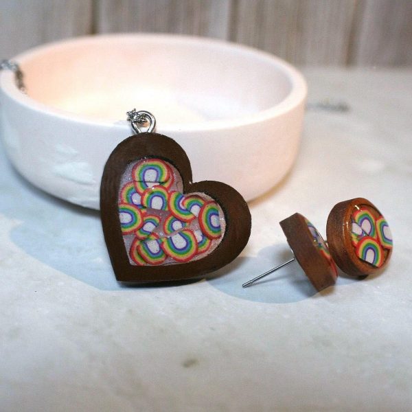 Handmade Wood &Amp; Resin Rainbow Stud Earrings – 12Mm Round Stainless Steel Studs – Lgbtq+ Pride Jewelry – Jewelry – Handmade By Shessocrafty Goods