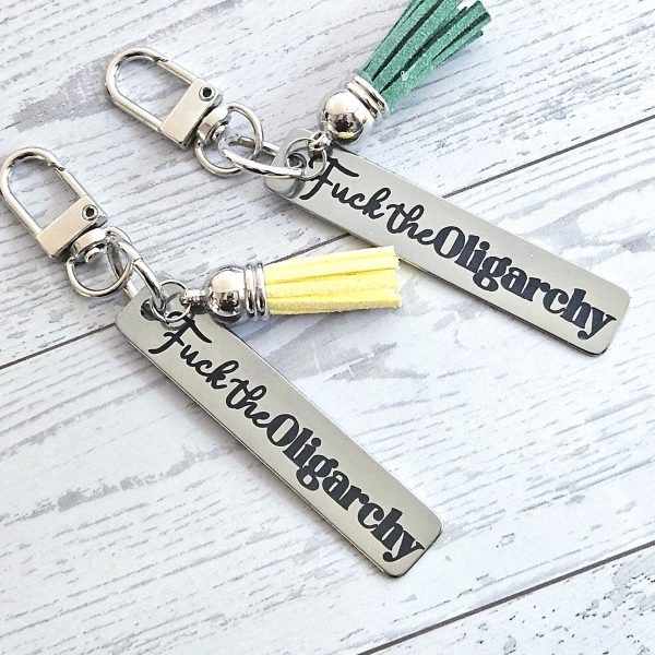 Loud Color. Louder Statements. - ShesSoCrafty Goods Fuck The Oligarchy Keychain With Tassel β Feminist Stainless Steel Statement Accessory β Keychains β Handmade By Shessocrafty Goods
