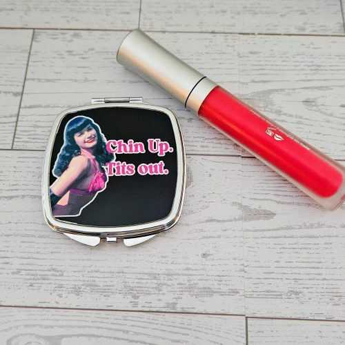 Bettie Page Compact Mirror: Retro Pin-Up Makeup Accessory – Hand & Pocket Mirrors – Handmade by ShesSoCrafty Goods