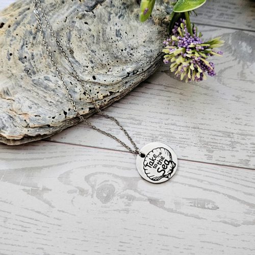 Engraved Scallop Shell Necklace – Stainless Steel (Take Me to the Sea) – Jewelry – Handmade by ShesSoCrafty Goods