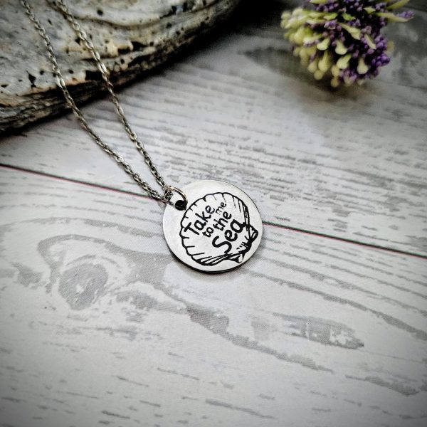 Engraved Scallop Shell Necklace – Stainless Steel (Take Me To The Sea) – Jewelry – Handmade By Shessocrafty Goods
